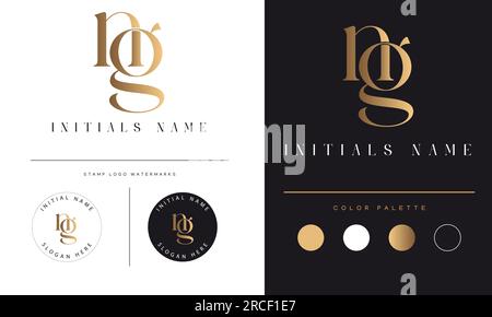 Luxury NG or GN Initial Monogram Text Letter Logo Design Stock Vector