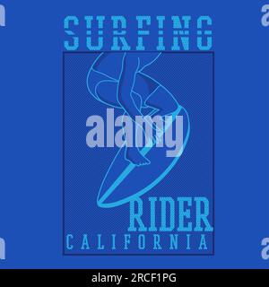 California Surf theme  Graphics summer surfing rider with surf board typo graphic for t shirt print design ,poster,banner, vector design Illustration Stock Vector