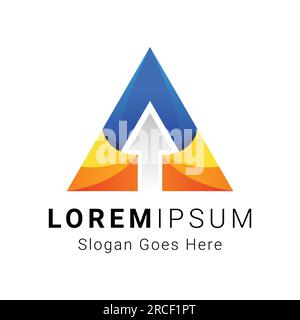 3D Color Triangle with Arrow Up Logo Design Stock Vector