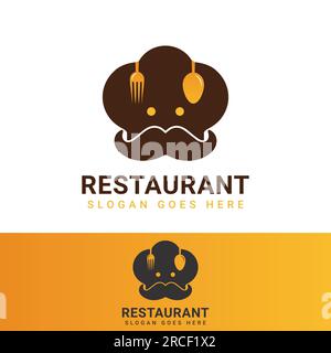 Restaurant Logo Design with Chef Cap Logotype Fork and Spoon Stock Vector