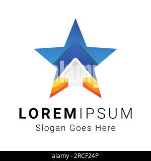 3D Color Star with Arrow Up Logo Design Stock Vector