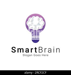Smart Brain with Bulb Logo Design Creative Idea Logotype Stock Vector