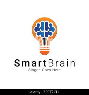 Smart Brain with Bulb Logo Design Creative Idea Logotype Stock Vector