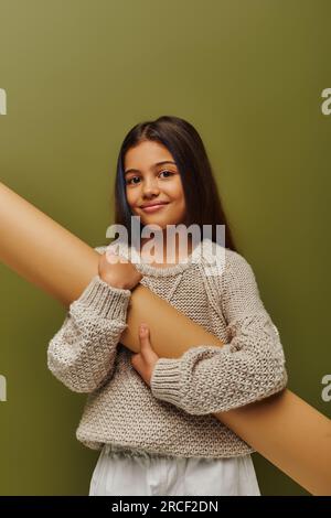 Portrait of emotional preteen girl on white background Stock Photo - Alamy