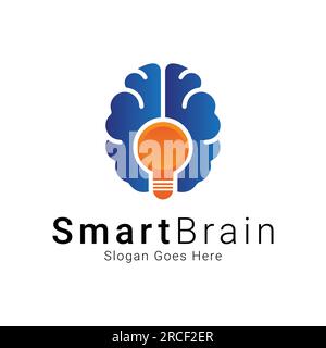 Smart Brain with Bulb Logo Design Creative Idea Logotype Stock Vector