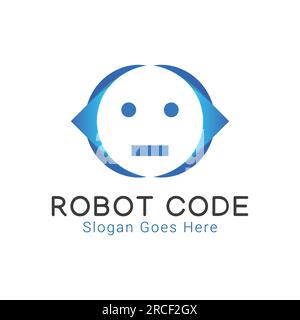 Robot Code Logo Design AI Human Robot Logotype Computer Coding Programing Stock Vector