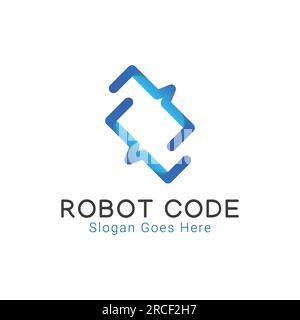 Robot Code Logo Design AI Human Robot Logotype Computer Coding Programing Stock Vector