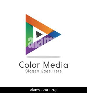 Color Media with Play Button Logo Design Stock Vector