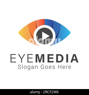 3D Eye Media Logo Design Watch Play Button Stock Vector