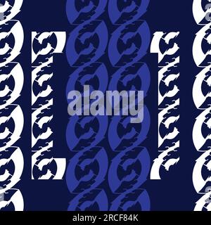 pattern with abstract beans; two colors pattern; chain design of abstract ornament blue and white Stock Vector