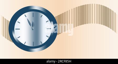 Vector background blue clock on a beige gradient background. Happy time. EPS10 Stock Vector