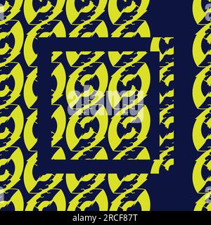 Set of nine pattern with abstract seed design and decorated square; chain design yellow and ink Stock Vector