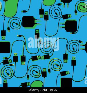 seamless pattern with wires,charger and usb; colorful seamless pattern; can be used for prints Stock Vector