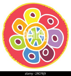 Doodle colorful flower design with outlined petals; isolated abstract flower; Stock Vector
