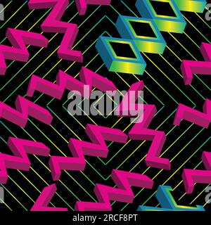 abstract 3d shape over background with lines seamless pattern; 3d zig zag shape and 3d diamond and gradient lines vector Stock Vector
