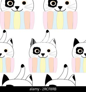 Seamless repetition of comical cat in pastel colors cupcake pattern vector illustration. Pastel cupcake design for print on textile and paper Stock Vector