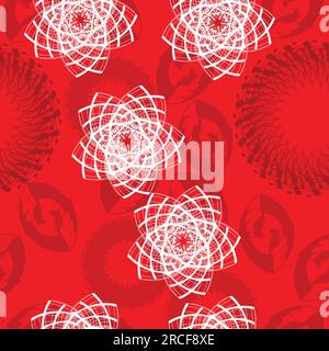 Seamless pattern with decorative ornamentsand snowflake; white star ornament splattered in red abstract background Stock Vector