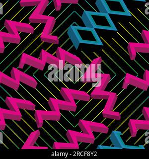 abstract 3d shape over background with lines seamless pattern; 3d zig zag shape and 3d diamond and gradient lines vector Stock Vector