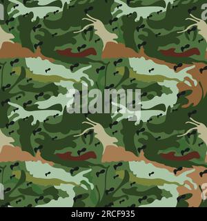 Illustrated seamless green and brown camouflage pattern background; ready to print Stock Vector
