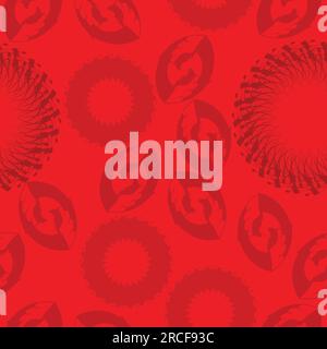 Seamless pattern with decorative ornaments; red background with beans and spinning shapes Stock Vector