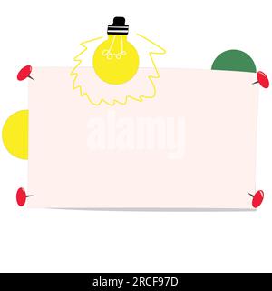 Illustration of a paper attached in red pins with a light bulb; can be used in education; announcements; remember notes Stock Vector
