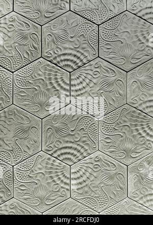 Hexagonal Gaudi Tiles in Barcelona Stock Photo