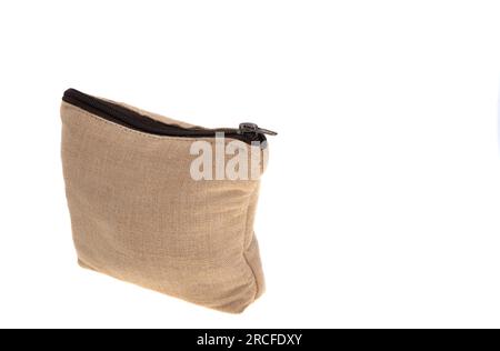 canvas cosmetic bag isolated on white background Stock Photo