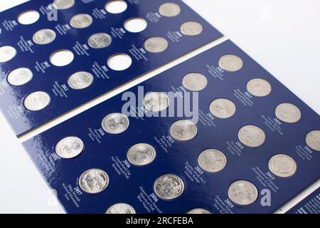 American coins collection. Coins display. Coins organizer Stock Photo