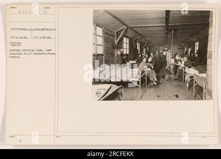 'General surgical ward at Camp Hospital No. 50 in Tonnerre, Yonne, France during World War One. The photograph, taken on January 30, 1919, shows a view of the ward. This image is part of the collection of American military activities during the war.' Stock Photo