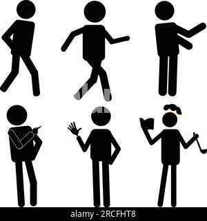 Stick man set running cooking Stock Vector