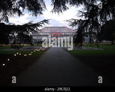 Kew Gardens, Richmond, Surrey, UK - 8th October 2021: the Temperate House at twilight, just before the Japan After Hours exhibition. Stock Photo