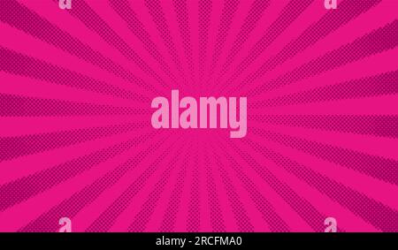 Pink comics background. Abstract lines backdrop. Bright sunrays. Design frames for title book. Texture explosive polka. Beams action. Pattern motion Stock Vector