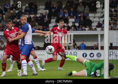 Hartlepool, UK. 14th July, 2023. Chance for Boro is punched away during the Pre-season friendly match Hartlepool United vs Middlesbrough at Suit Direct Stadium, Hartlepool, United Kingdom, 14th July 2023 (Photo by James Heaton/News Images) in Hartlepool, United Kingdom on 7/14/2023. (Photo by James Heaton/News Images/Sipa USA) Credit: Sipa USA/Alamy Live News Stock Photo