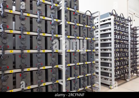 Battery room for back up in a emergency at a industrial plant. Stock Photo