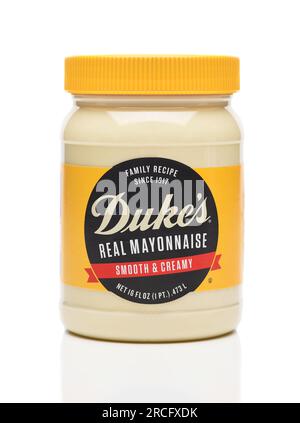 IRVINE, CALIFORNIA - 14 JULY 2023: A jar of Dukes Real Mayonnaise, smooth and creamy. Stock Photo