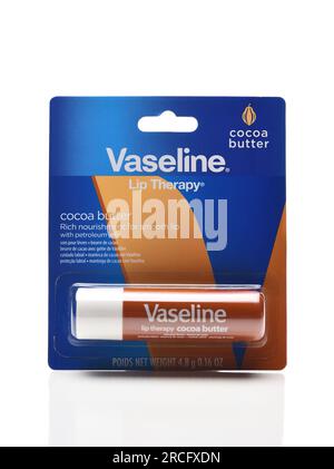IRVINE, CALIFORNIA - 14 JULY 2023: A package of Vaseline Lip Therapy Cocoa Butter. Stock Photo