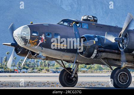 Palm Springs, California, USA. 13th Nov, 2021. The B-17 Flying Fortress used in the 1990 motion picture ''Memphis Belle'' arriving at the Palm Springs Air Museum. (Credit Image: © Ian L. Sitren/ZUMA Press Wire) EDITORIAL USAGE ONLY! Not for Commercial USAGE! Stock Photo