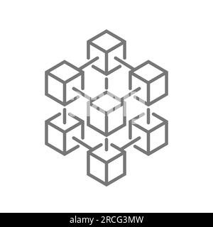 Geometric 3D object. Vector illustration, 3D cube idea. Blockchain, science, research. Stock Vector