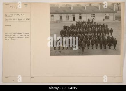 Sergeant Jack Abbott, S.C., is pictured here in a hospital detachment at Base Hospital No. 15. The photograph was taken by Sergeant Major R. Ackerson on February 26, 1919. The location is Chaumont, Hte. Marne, France. Note: The picture was received on November 16, 1918. Stock Photo