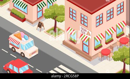 City restaurants with pizza concept Stock Vector