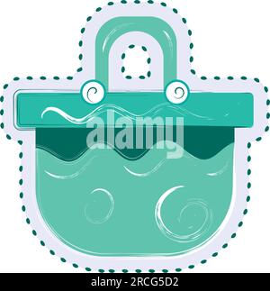 Isolated monochrome groovy picnic basket sketch sticker icon Vector Stock Vector