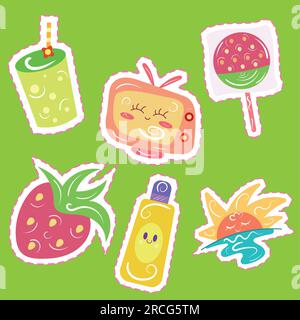 Set of colored groovy sketch sticker icons Vector Stock Vector