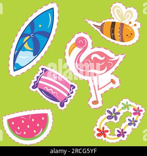 Set of colored groovy sketch sticker icons Vector Stock Vector