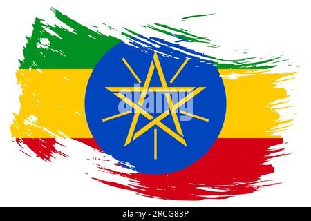 Ethiopia brush stroke flag vector background. Hand drawn grunge style Ethiopian painted isolated banner. Stock Vector