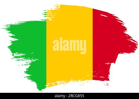 Mali brush stroke flag vector background. Hand drawn grunge style Malian painted isolated banner. Stock Vector