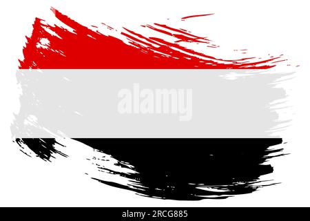 Yemen brush stroke flag vector background. Hand drawn grunge style Yemeni painted isolated banner. Stock Vector