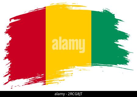 Guinea brush stroke flag vector background. Hand drawn grunge style Republic of Guinea painted isolated banner. Stock Vector