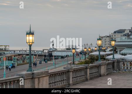 Madeira Drive, Brighton seafront at dusk, Brighton and Hove, East Sussex, England, UK Stock Photo