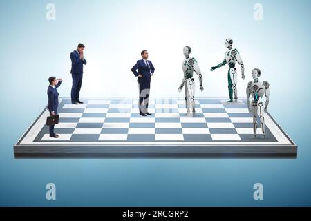 Concept of chess played by the humans versus robots Stock Photo