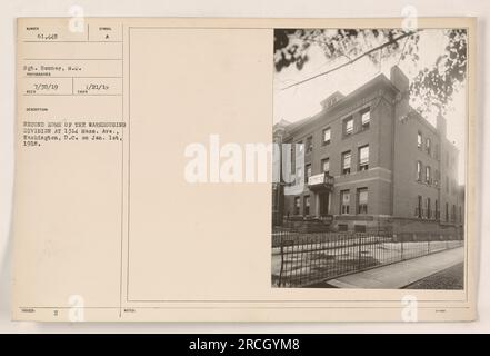 The photograph shows the second home of the Warehousing Division located at 1314 Mass. Ave., Washington, D.C. as of January 1st, 1918. Sgt. Benner, S.C. is identified in the photograph with the number 61,445. The photographer captured the image on July 30th, 1919, and it was received on that day. The photograph is labeled with the letter 'H' and was taken on July 21st, 1919. Stock Photo